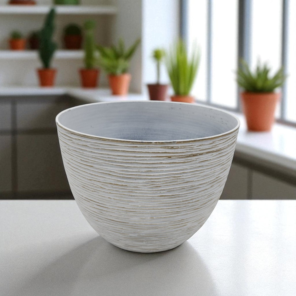 Macetero Maceta Diseño Rayas Envejecido De Plastico Blanco S