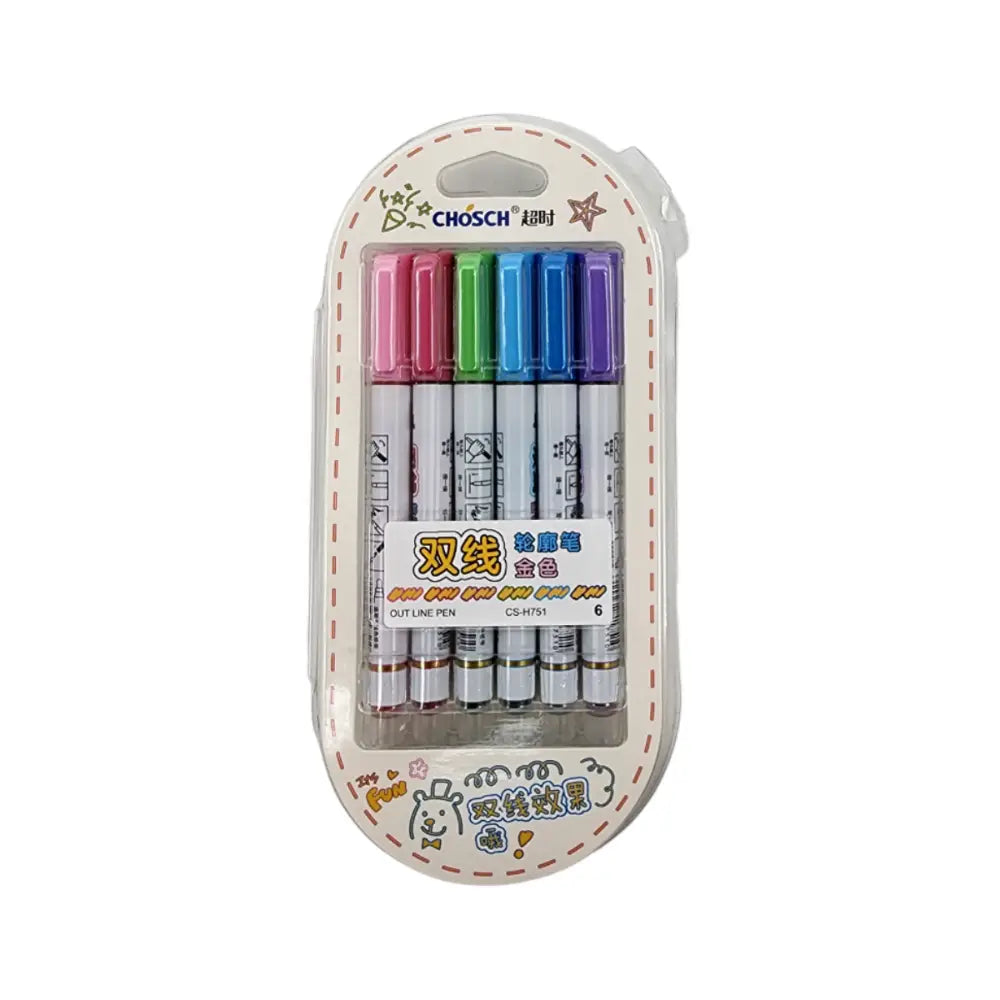 Marcadores Metalicos Outline Pen 6 Colores Profesionales - Fliperex