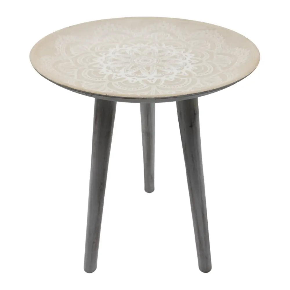 Mesa De Centro Redonda Lateral Living Mesa Diseño Mandala - Fliperex