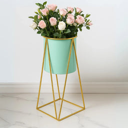 Pedestal Porta Macetero Deco Verde Agua Tamaño Grande