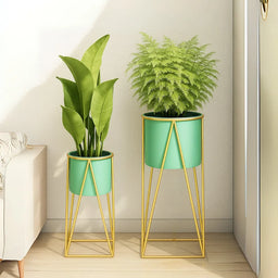 Pedestal Porta Macetero Deco Verde Agua Tamaño Mediano