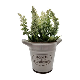 Planta Artificial Macetero Cerámica Home And Flowers Blanco - Fliperex