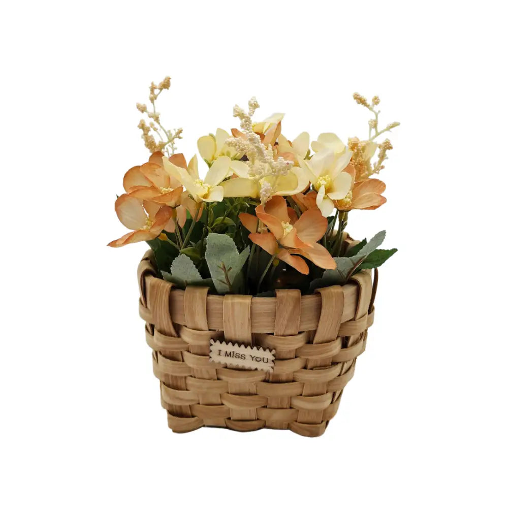 Planta Artificial Macetero Mimbre Flores Amarillas Naranjas - Fliperex