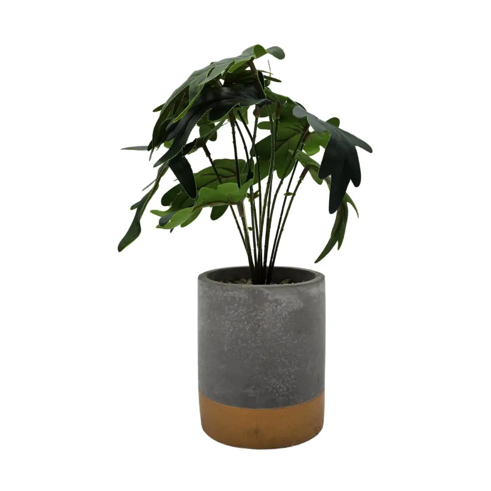 Planta Artificial Tropical Macetero Ceramica Gris Con Dorado - Fliperex