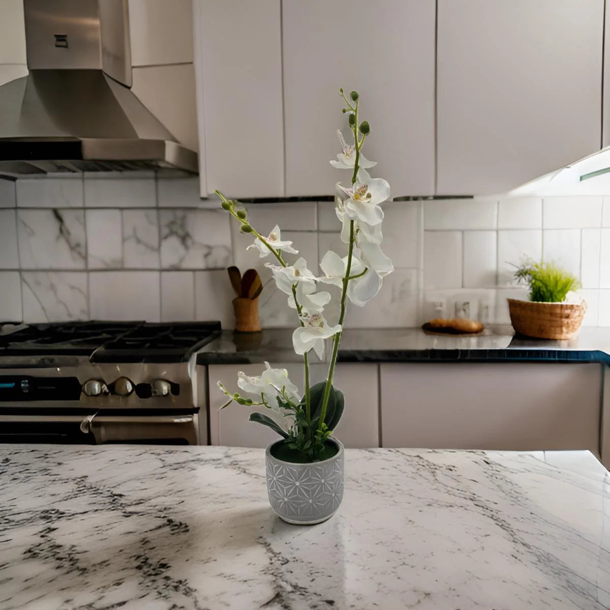 Planta Artificial Orquidea Grande Macetero De Cemento
