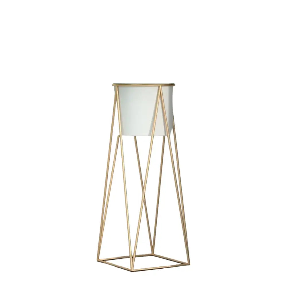 Porta Macetero Pedestal Maceta Plantas Blanco Dorado Mediano - Fliperex