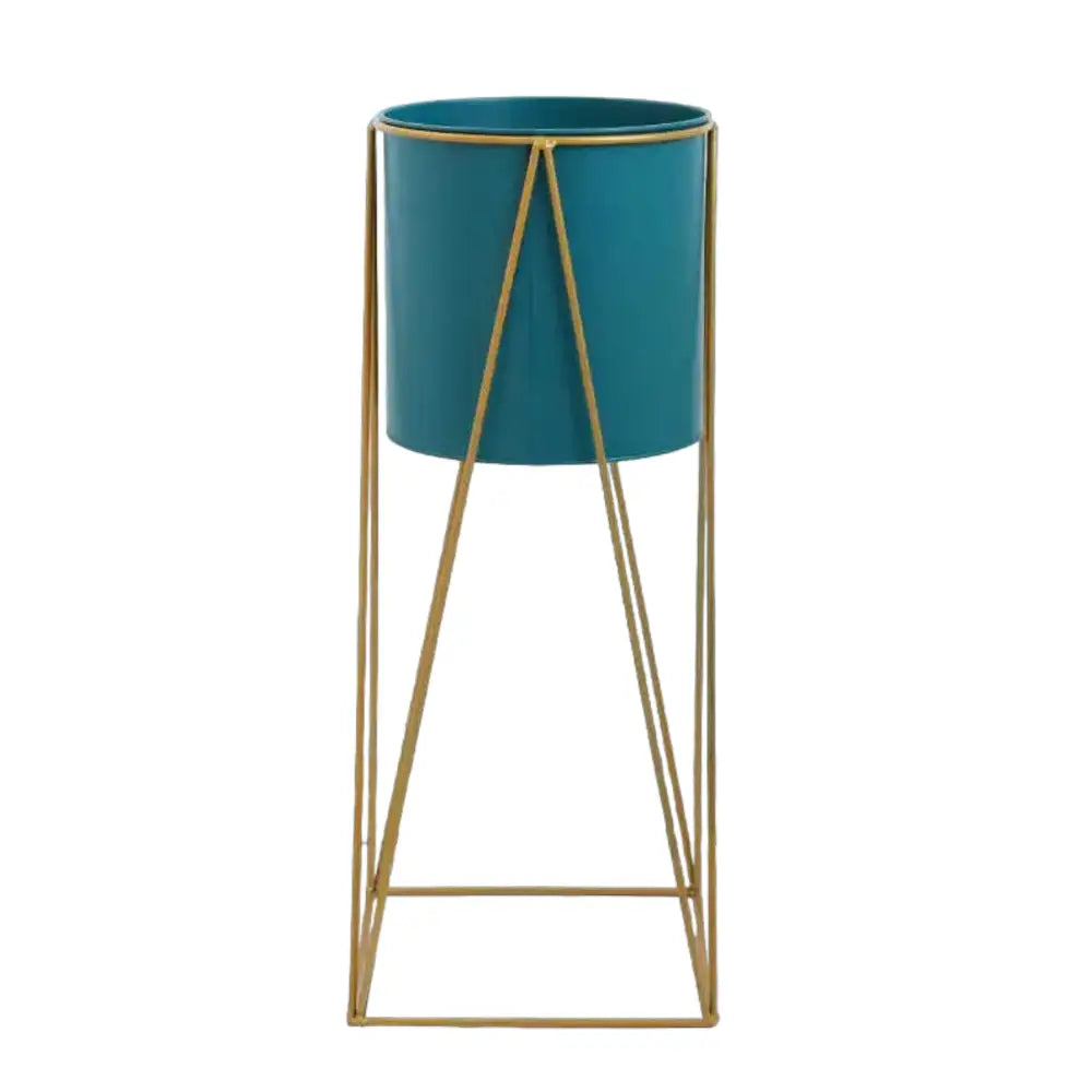 Porta Macetero Pedestal Maceta Plantas Verde Dorado Mediano - Fliperex