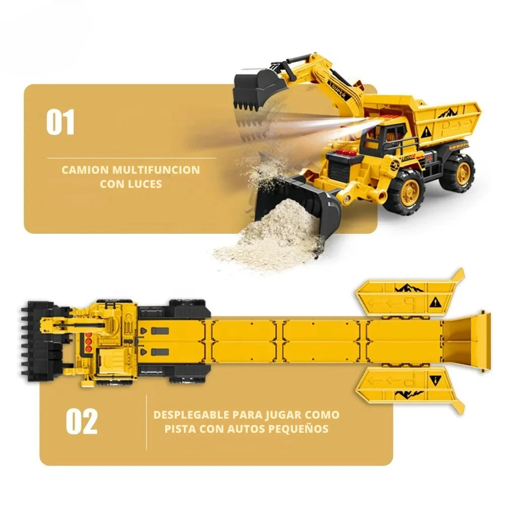 Retroexcavadora Porta Autitos 2 en 1 Rampa Pista Lanzamiento