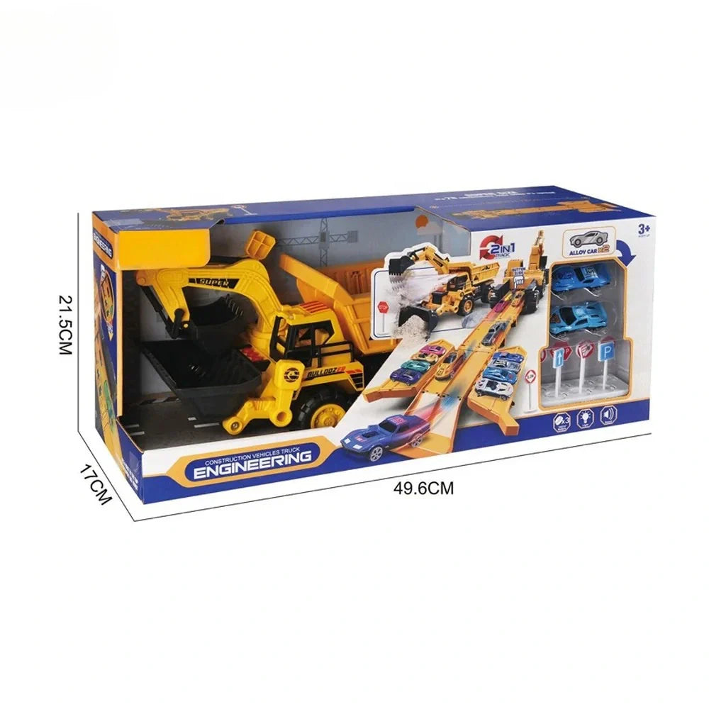 Retroexcavadora Porta Autitos 2 en 1 Rampa Pista Lanzamiento