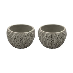 Set 2 Macetero Maceta Acabado Cemento Relieve Hojas Gris L - Fliperex