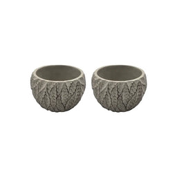 Set 2 Macetero Maceta Acabado Cemento Relieve Hojas Gris S - Fliperex