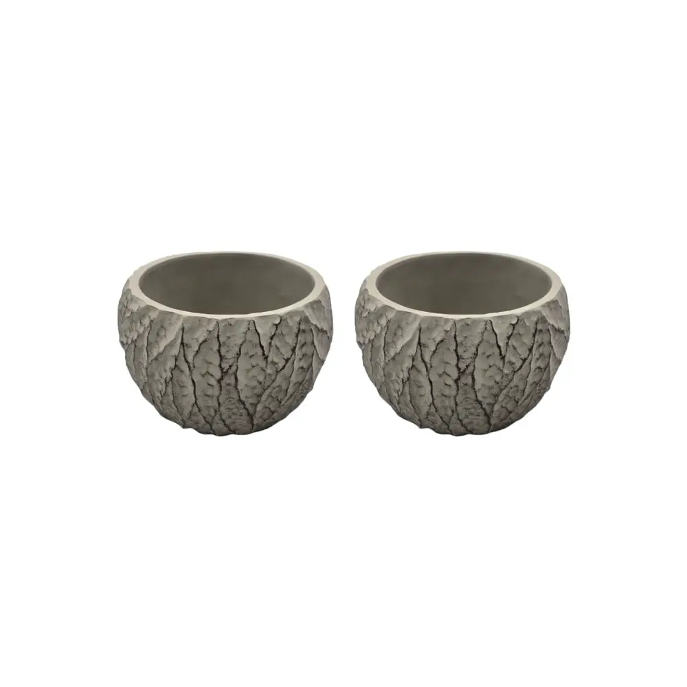 Set 2 Macetero Maceta Acabado Cemento Relieve Hojas Gris S - Fliperex