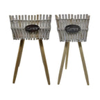 Set 2 Macetero Pedestal Madera Rustico Porta Macetero Blanco - Fliperex