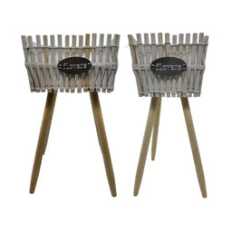 Set 2 Macetero Pedestal Madera Rustico Porta Macetero Blanco - Fliperex