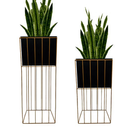 Set 2 Porta Macetero Pedestal Maceta Plantas Negro Dorado - Fliperex
