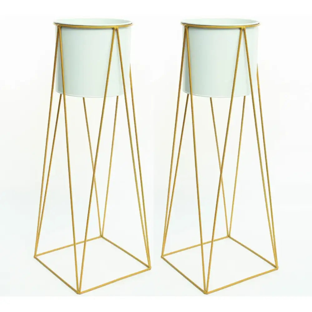 Set 2 Porta Maceteros Pedestal Igual Tamaño Blanco Dorados - Fliperex