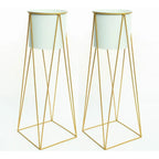 Set 2 Porta Maceteros Pedestal Igual Tamaño Blanco Dorados - Fliperex