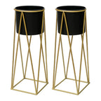 Set 2 Porta Maceteros Pedestal Igual Tamaño Negro Dorados - Fliperex
