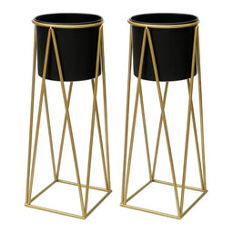 Set 2 Porta Maceteros Pedestal Igual Tamaño Negro Dorados - Fliperex