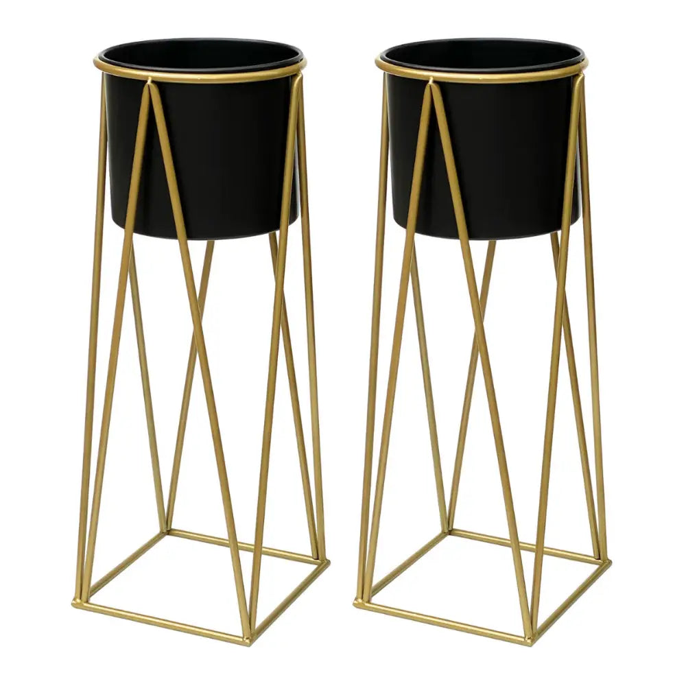 Set 2 Porta Maceteros Pedestal Igual Tamaño Negro Dorados - Fliperex