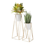 Set 2 Porta Maceteros Pedestal Maceta Plantas Blanco Dorados - Fliperex