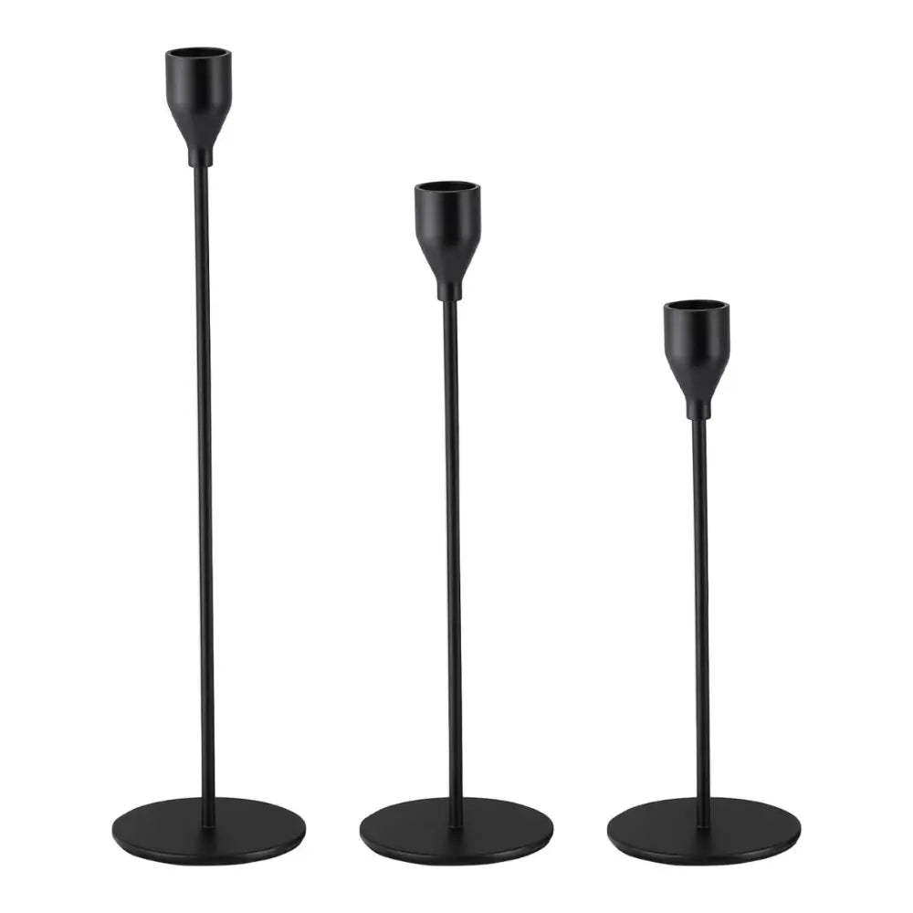 Set 3 Candelabros Porta Velas Negro Decora Centro De Mesa - Fliperex