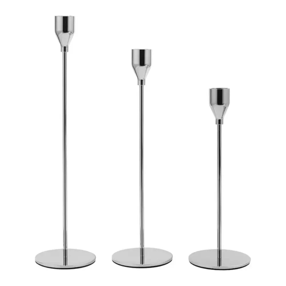 Set 3 Candelabros Porta Velas Plateado Decora Centro De Mesa - Fliperex