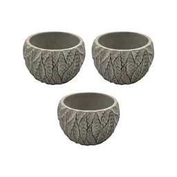 Set 3 Macetero Maceta Acabado Cemento Relieve Hojas Gris S - Fliperex