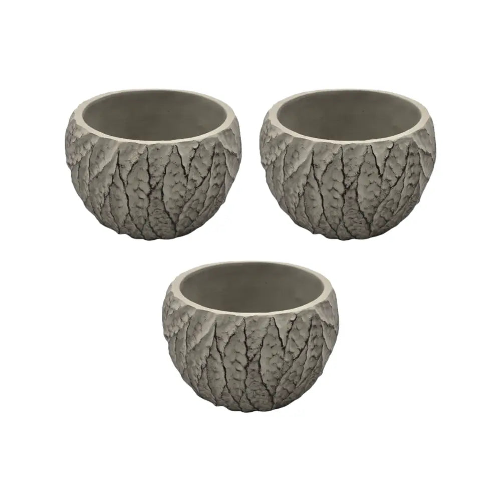 Set 3 Macetero Maceta Acabado Cemento Relieve Hojas Gris S - Fliperex