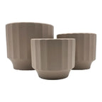 Set 3 Macetero Maceta De Ceramica Beige Lineas Verticales - Fliperex