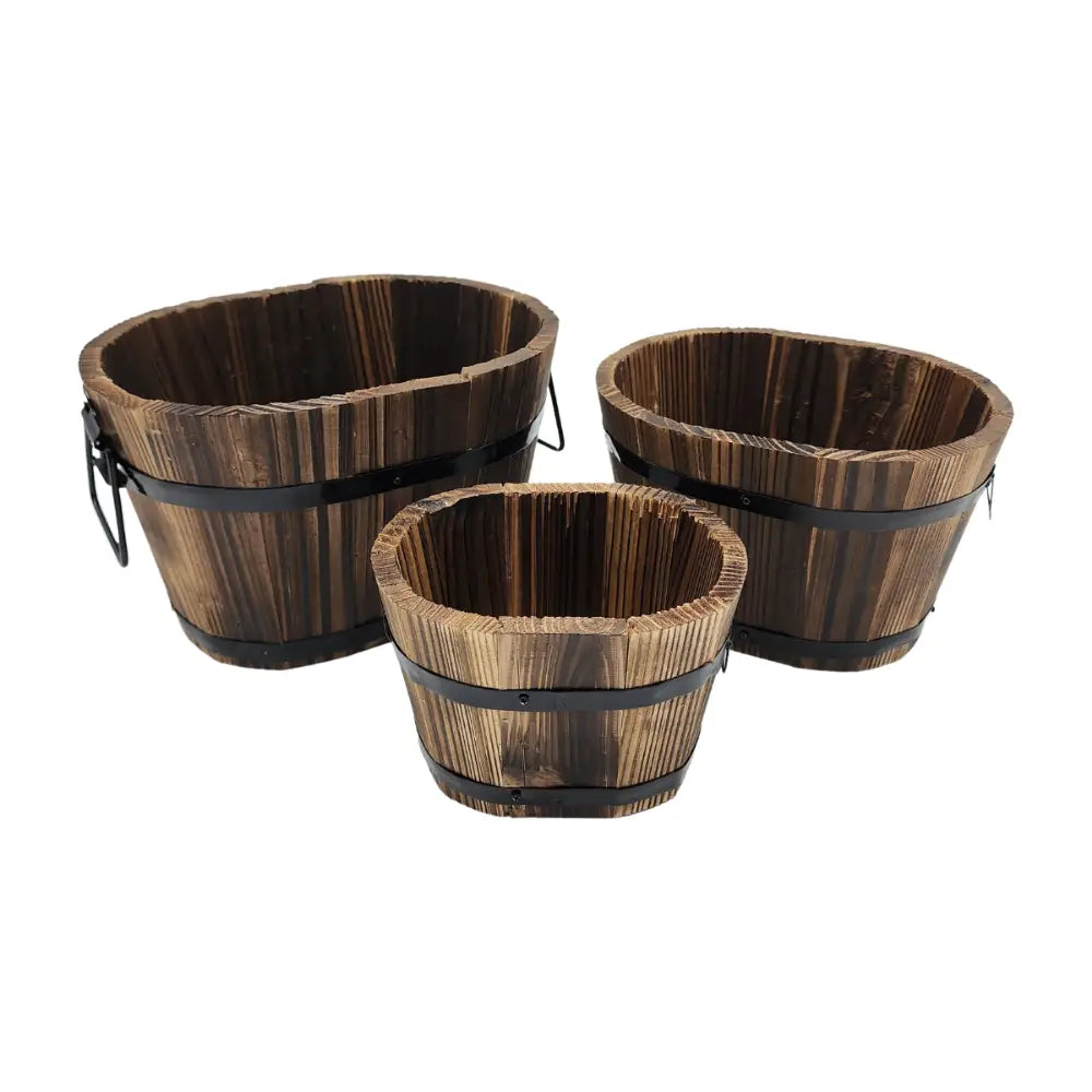 Set 3 Maceteros De Madera Tipo Barril Para Jardín Terraza - Fliperex