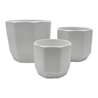 Set 3 Maceteros Maceta De Ceramica Blancos Lineas Verticales - Fliperex