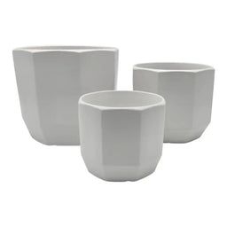 Set 3 Maceteros Maceta De Ceramica Blancos Lineas Verticales - Fliperex