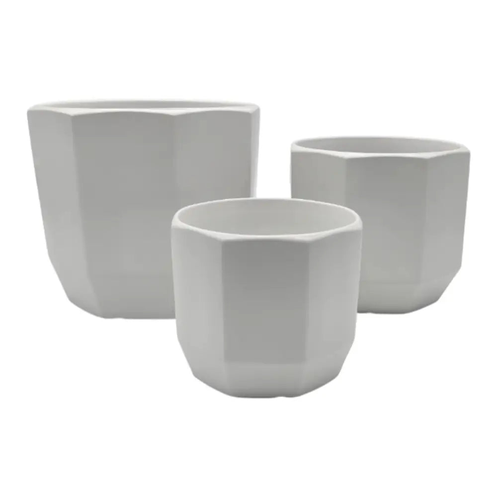 Set 3 Maceteros Maceta De Ceramica Blancos Lineas Verticales - Fliperex