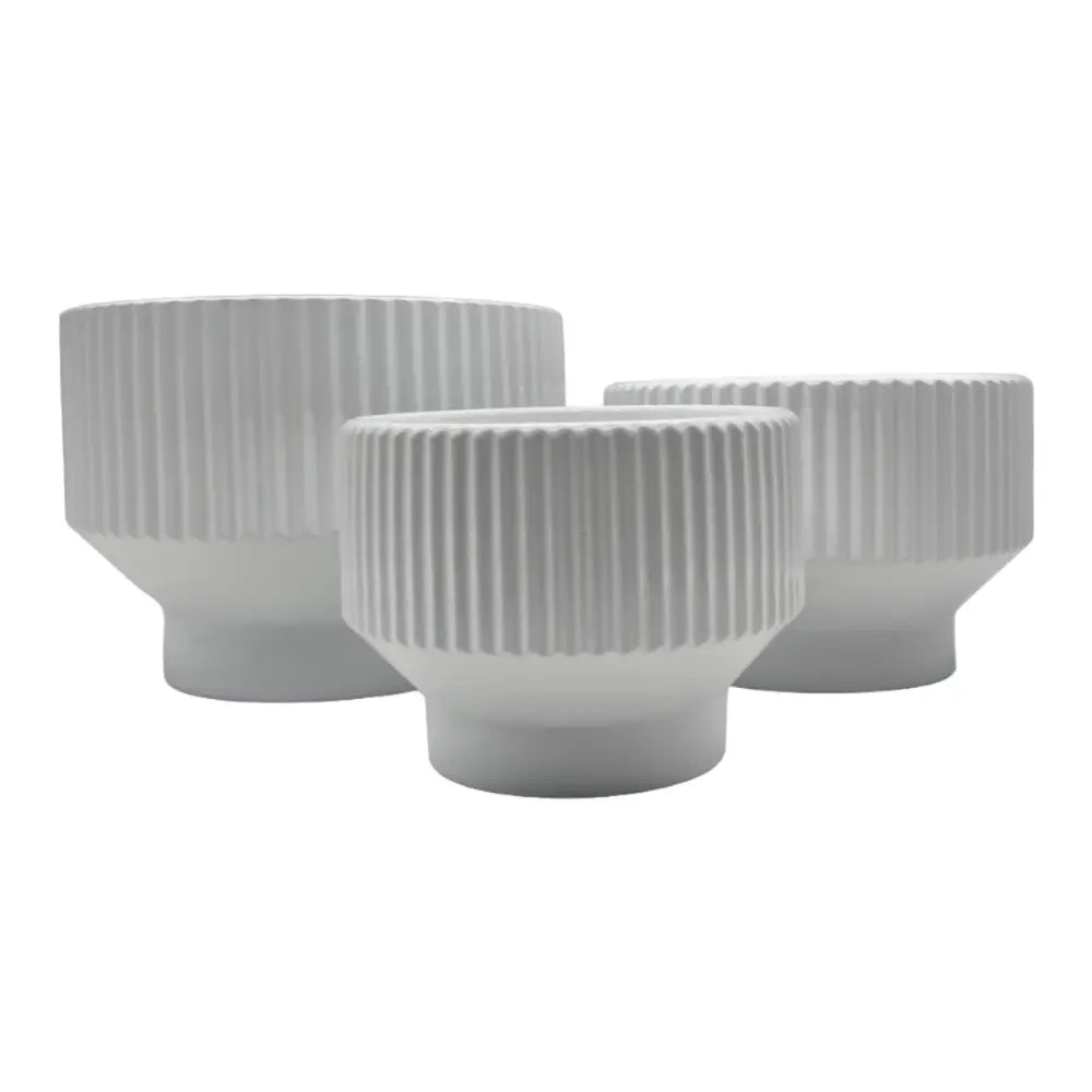 Set 3 Maceteros Maceta De Ceramica Copon Blanco Brillante - Fliperex