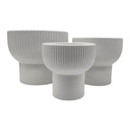 Set 3 Maceteros Maceta De Ceramica Copon Lineas Blanco Mate - Fliperex