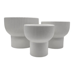 Set 3 Maceteros Maceta De Ceramica Copon Lineas Blanco Mate - Fliperex