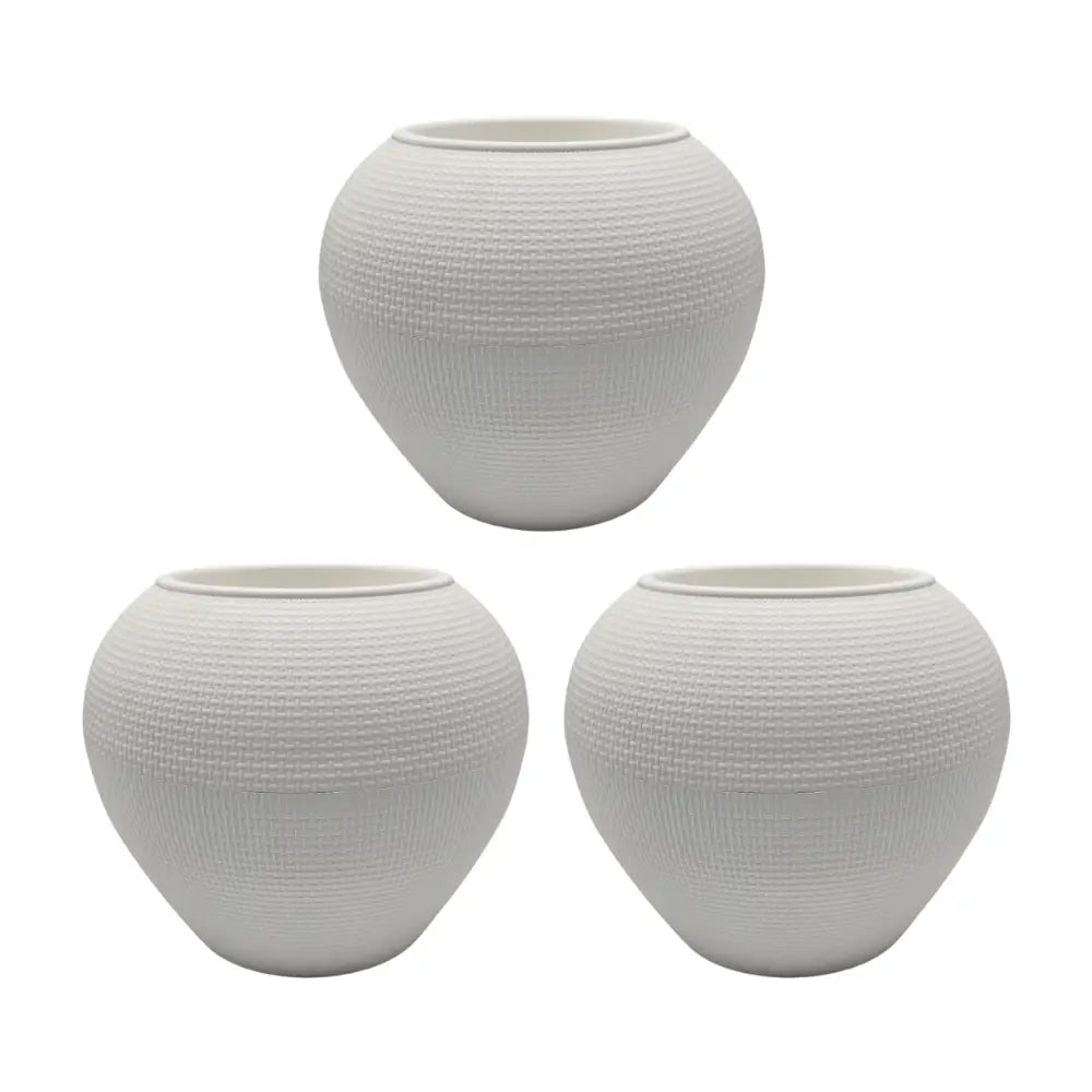 Set 3 Maceteros Plastico Redondo Ovalado Moderno Textura S - Fliperex