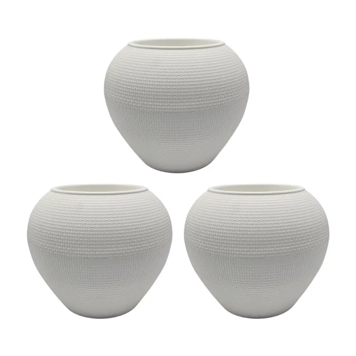 Set 3 Maceteros Plastico Redondo Ovalado Moderno Textura S