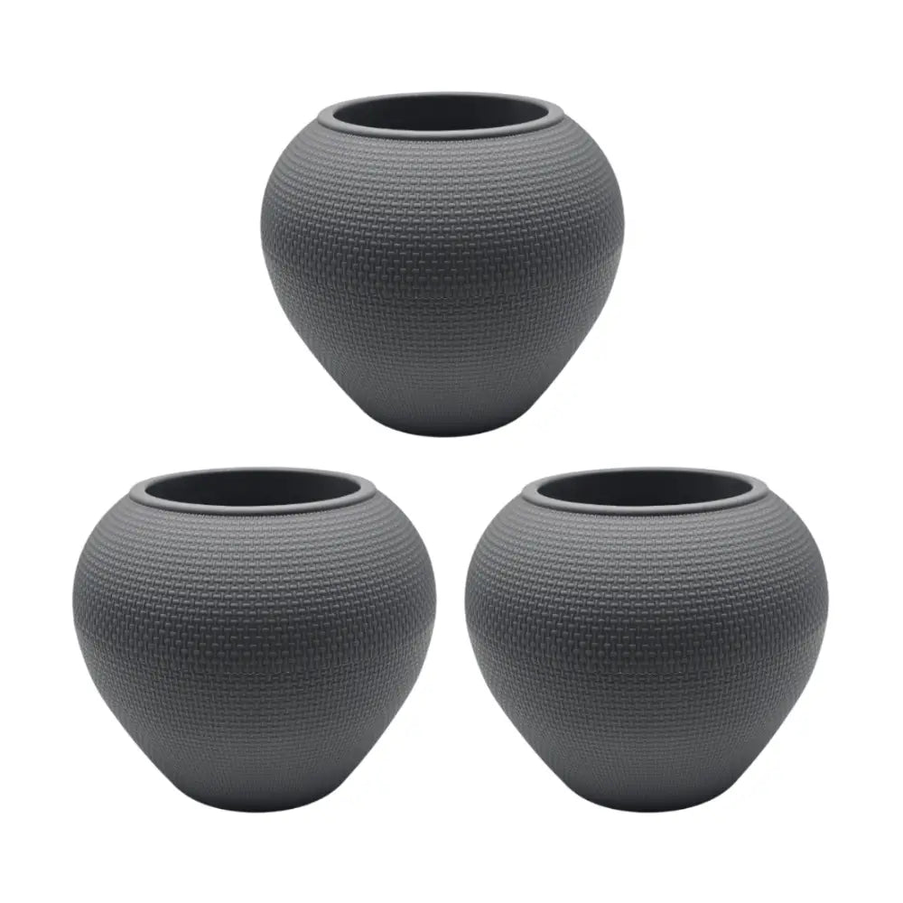 Set 3 Maceteros Plastico Redondo Ovalado Moderno Textura S - Fliperex