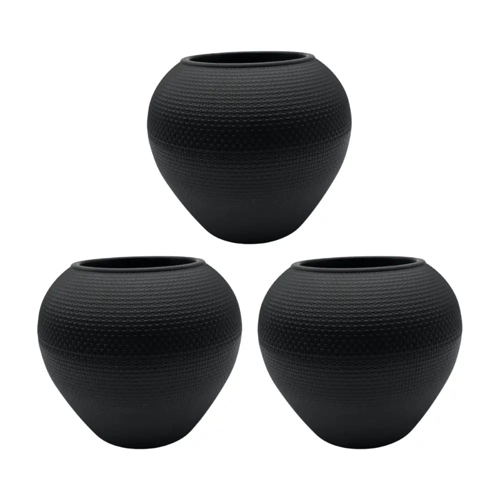 Set 3 Maceteros Plastico Redondo Ovalado Moderno Textura S - Fliperex