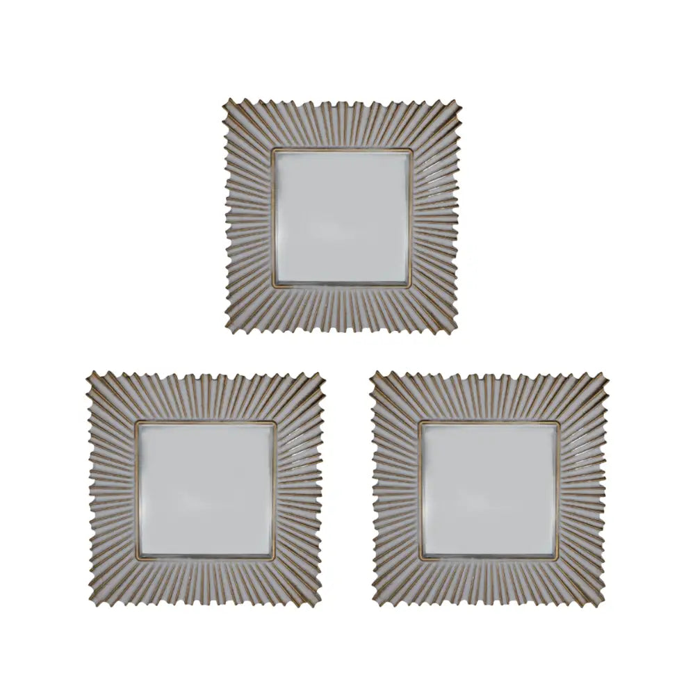 Set 3 Marcos De Espejos Cuadrados Blancos Lineas Doradas - Fliperex