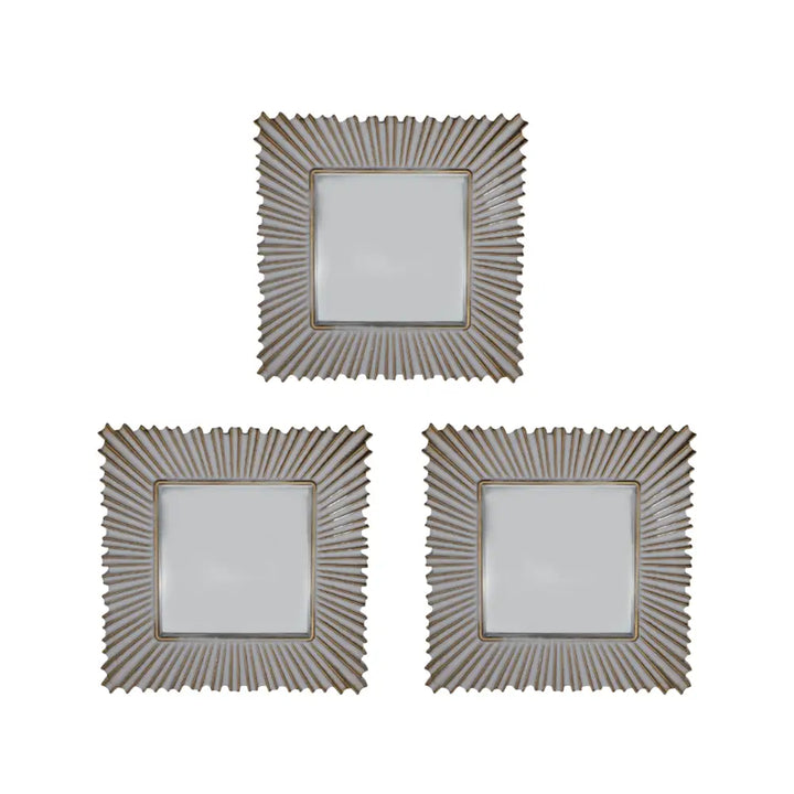 Set 3 Marcos De Espejos Cuadrados Blancos Dorados
