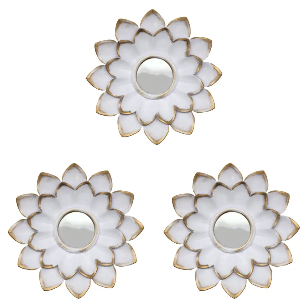 Set 3 Marcos De Espejos Flor De Loto Decorativo Blanco Deco - Fliperex