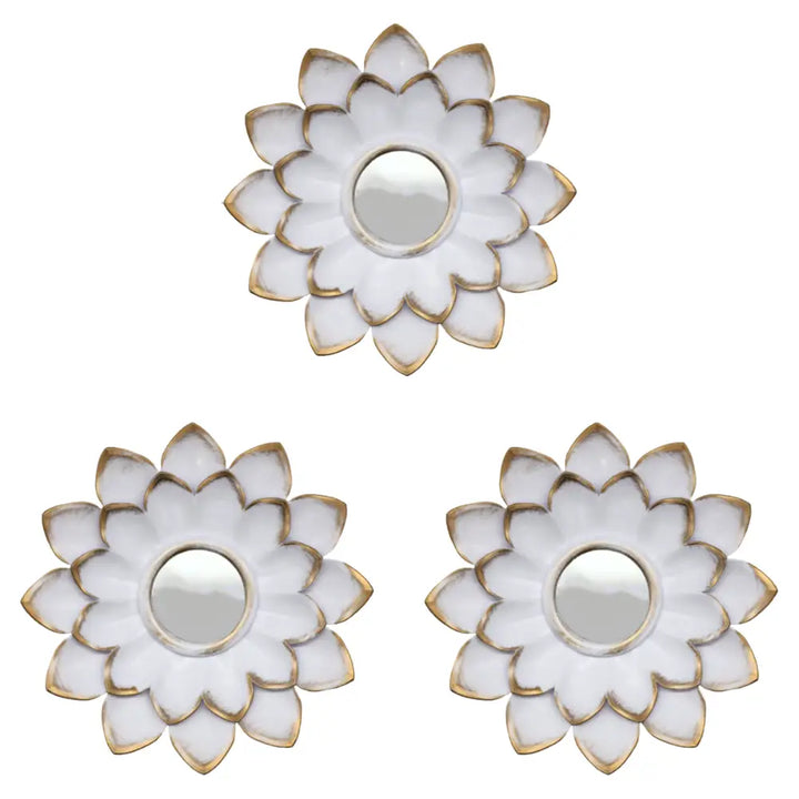 Set 3 Marcos De Espejos Flor De Loto Decorativo Blanco Deco