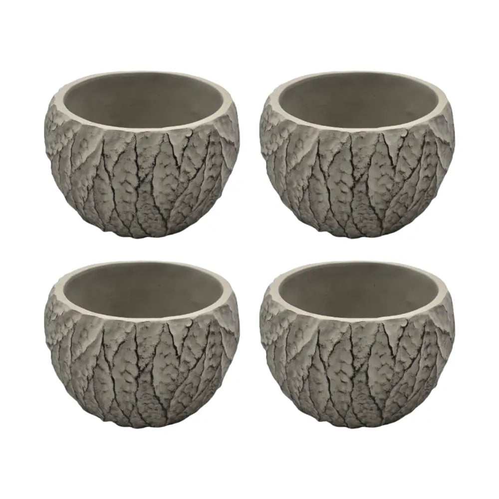 Set 4 Macetero Maceta Acabado Cemento Relieve Hojas Gris S - Fliperex
