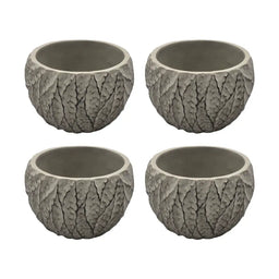Set 4 Macetero Maceta Acabado Cemento Relieve Hojas Gris S - Fliperex