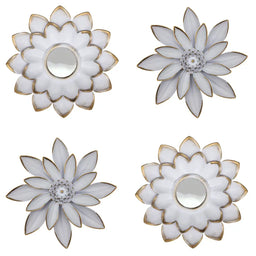 Set 4 Marcos De Espejos Flor De Loto Decorativo Blanco Deco - Fliperex