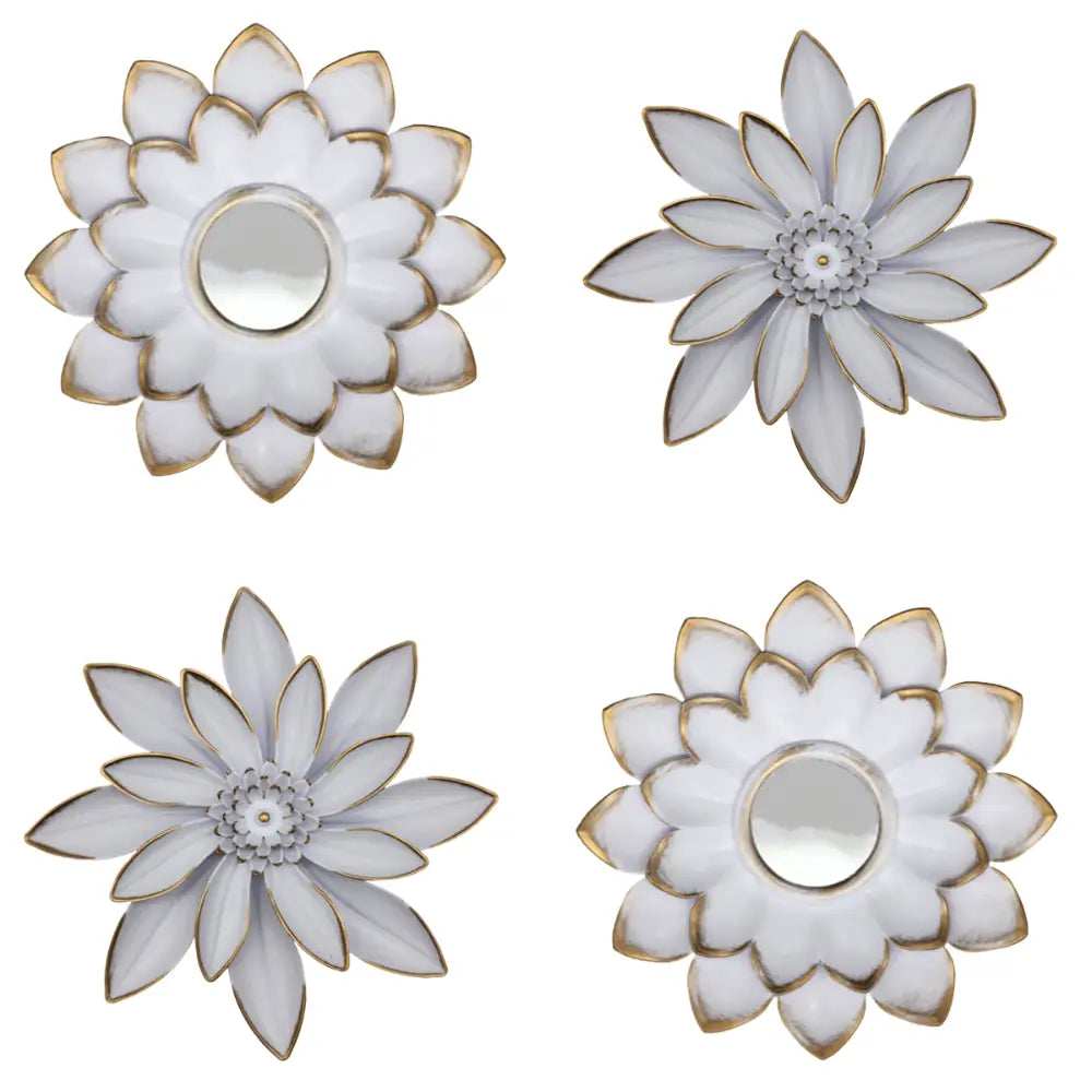 Set 4 Marcos De Espejos Flor De Loto Decorativo Blanco Deco - Fliperex