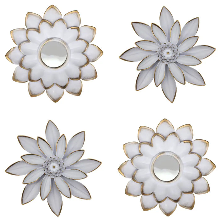 Set 4 Marcos De Espejos Flor De Loto Decorativo Blanco Deco